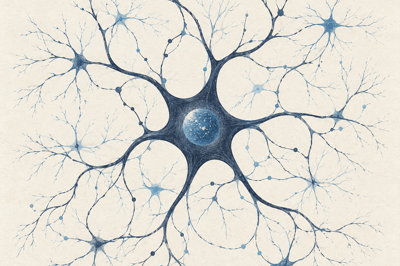 Branching neural pathways extending from a central cell-body form.