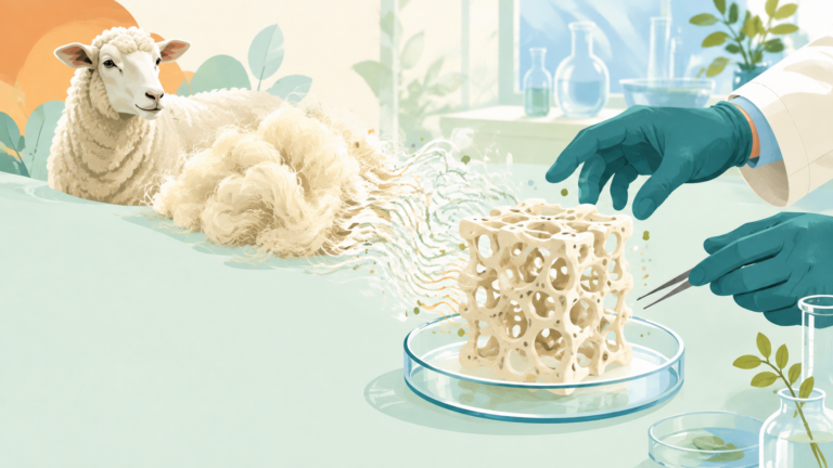 Editorial illustration for Scientists turn sheep’s wool into a material that may help regrow bone