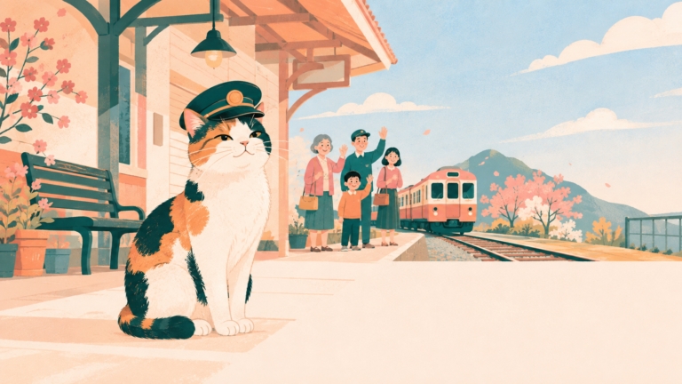 Editorial illustration for A rescued stray cat climbs the ranks to stationmaster in Japan