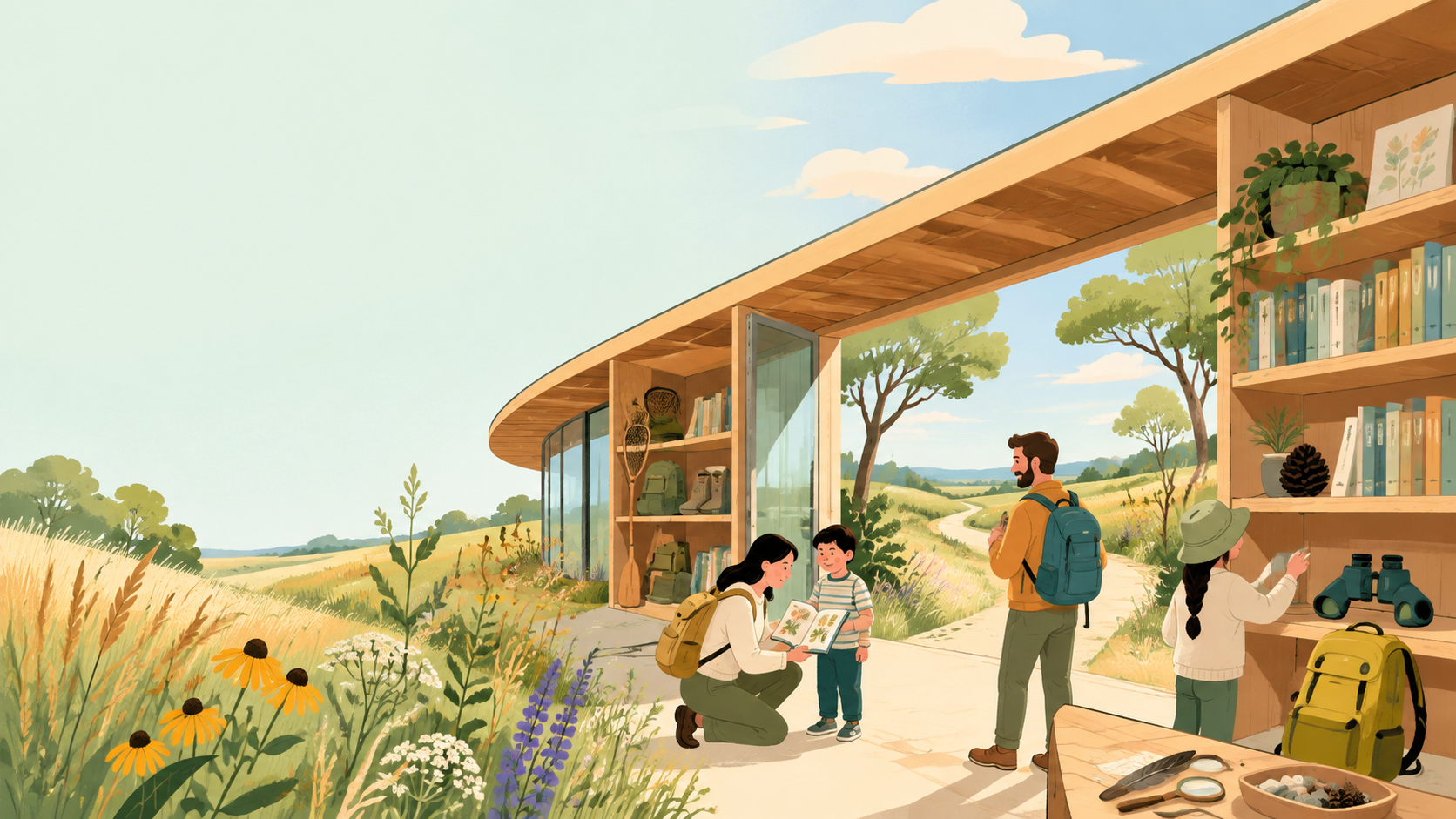 Editorial illustration for Anythink Nature Library opens as a first-of-its-kind outdoor-focused public library