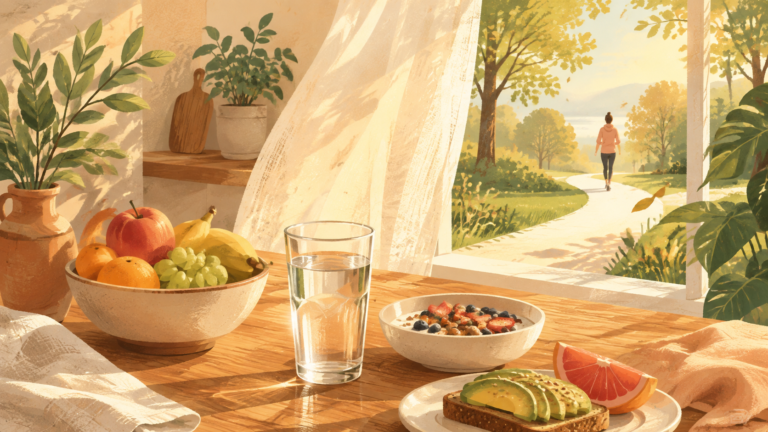 Original The Good Daily editorial illustration for “11 Science-Backed Ways to Boost Energy Without Caffeine”.
