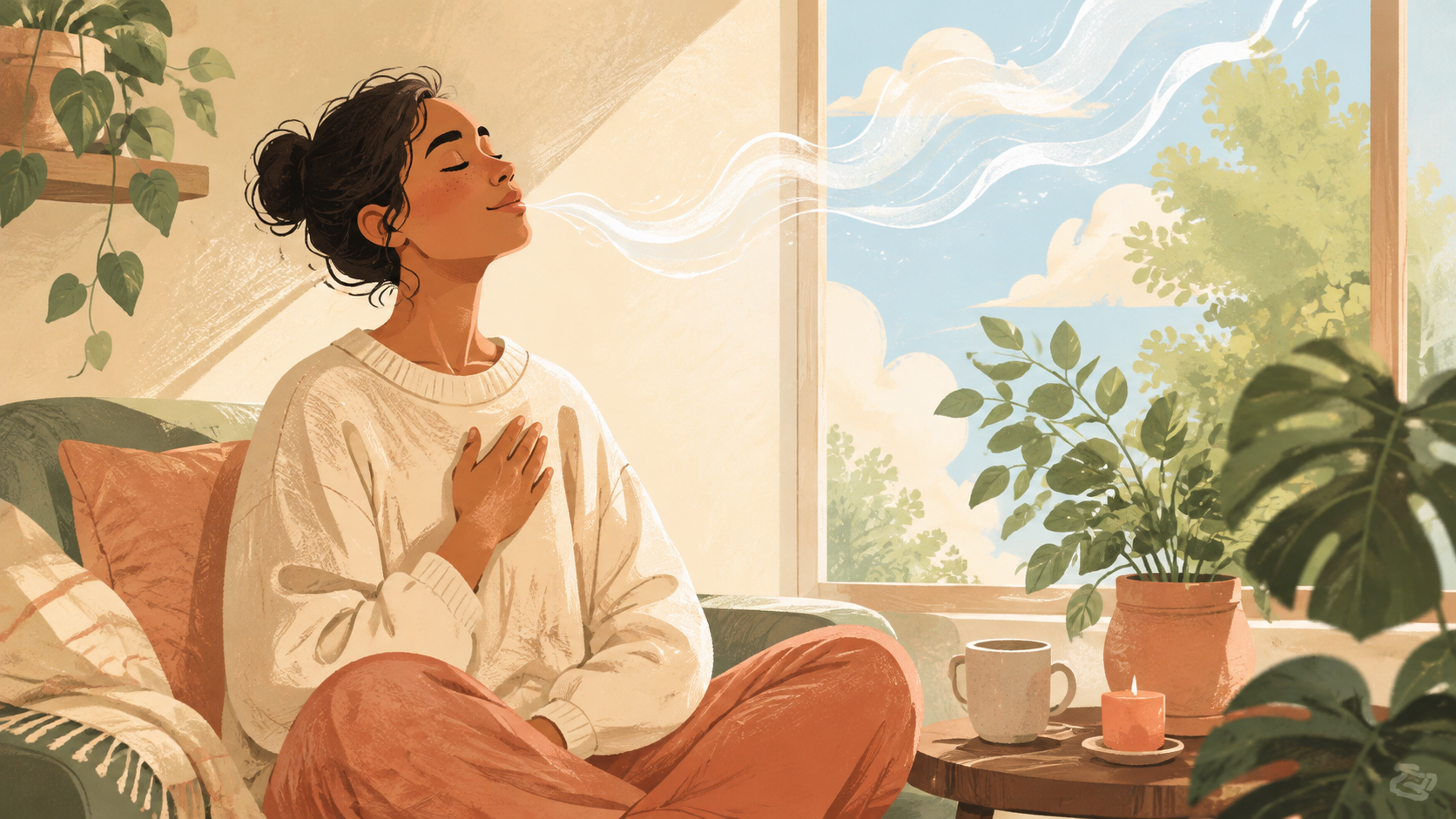 Original The Good Daily editorial illustration for “How to Use Breathing to Improve Your Life”.