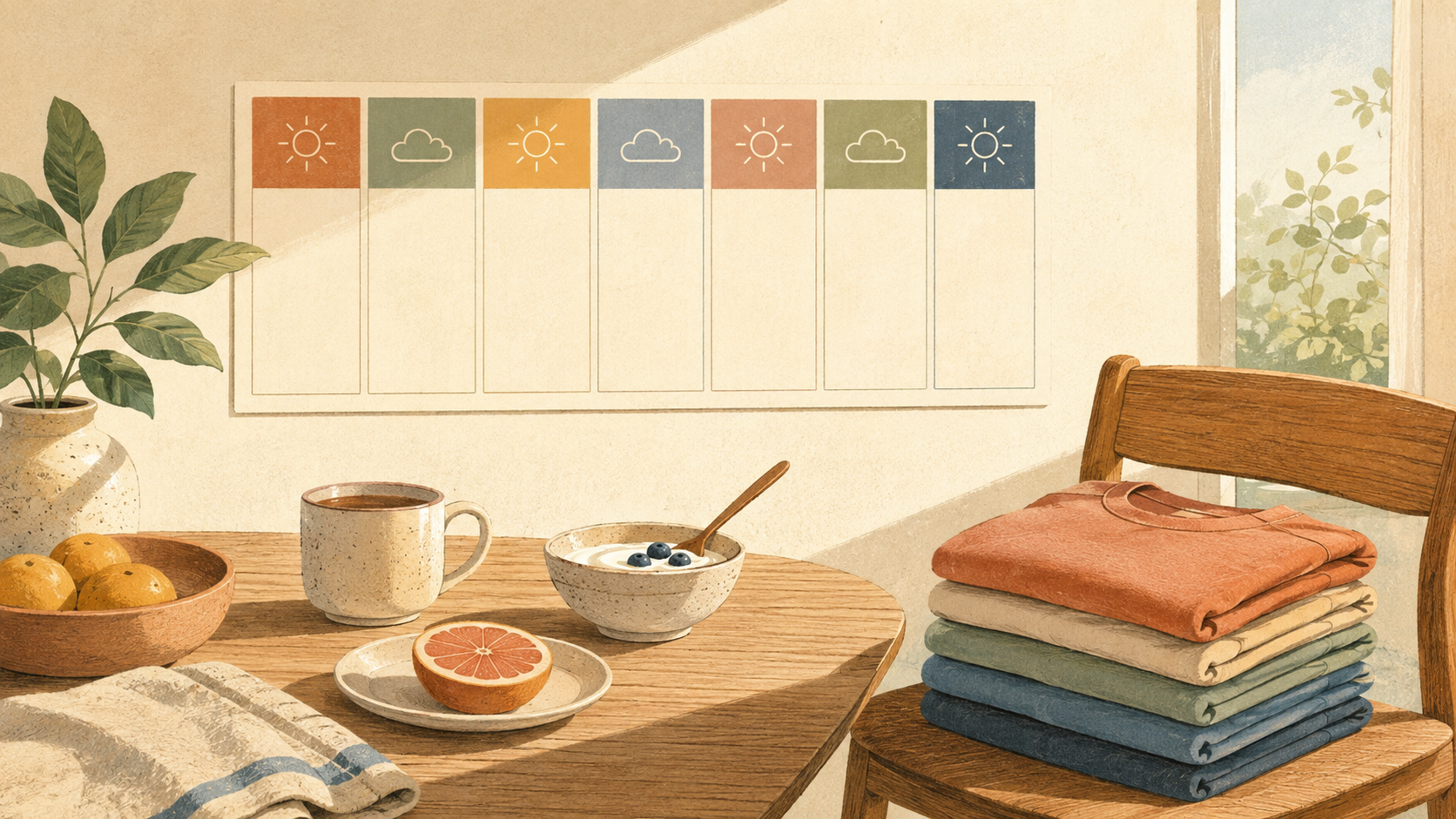 Original The Good Daily editorial illustration for “Make Fewer Decisions for More Fulfillment”.