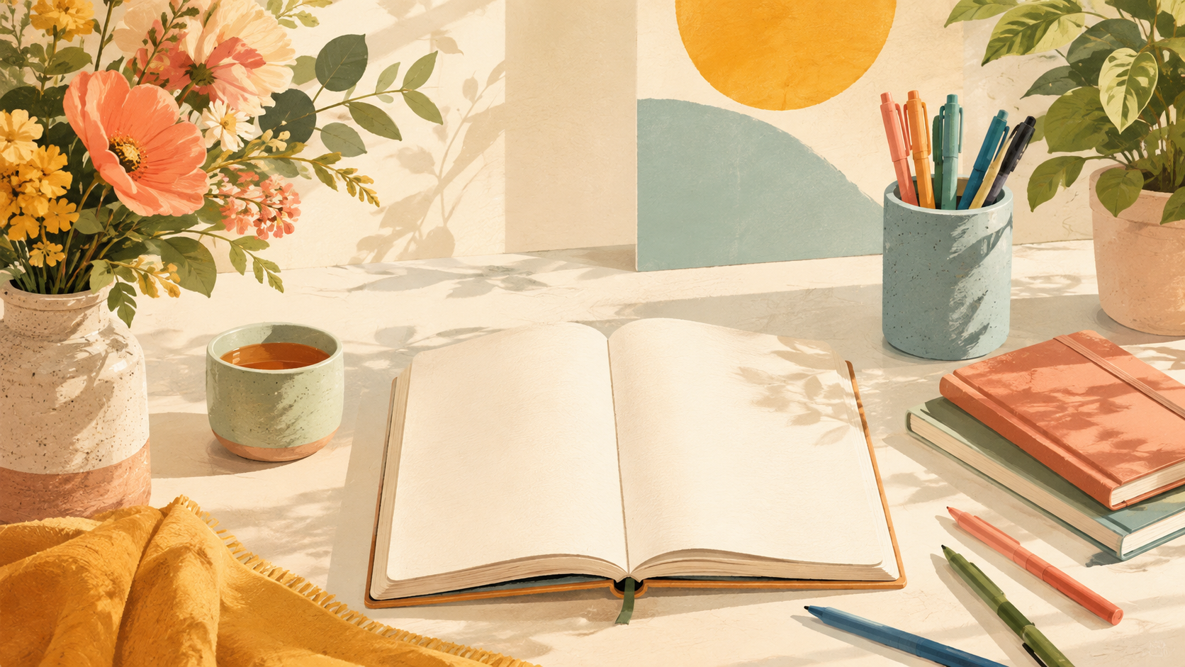 Original The Good Daily editorial illustration for “7 Writing Prompts to Boost Positive Emotion”.
