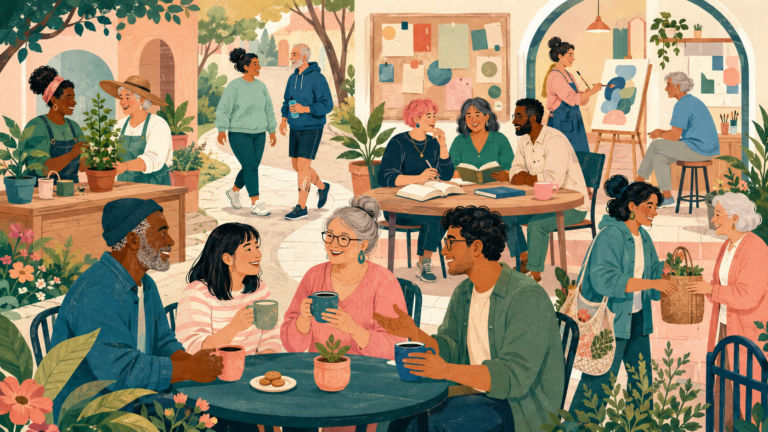 Original The Good Daily editorial illustration for “Six Powerful Ways to Make New Friends as an Adult”.