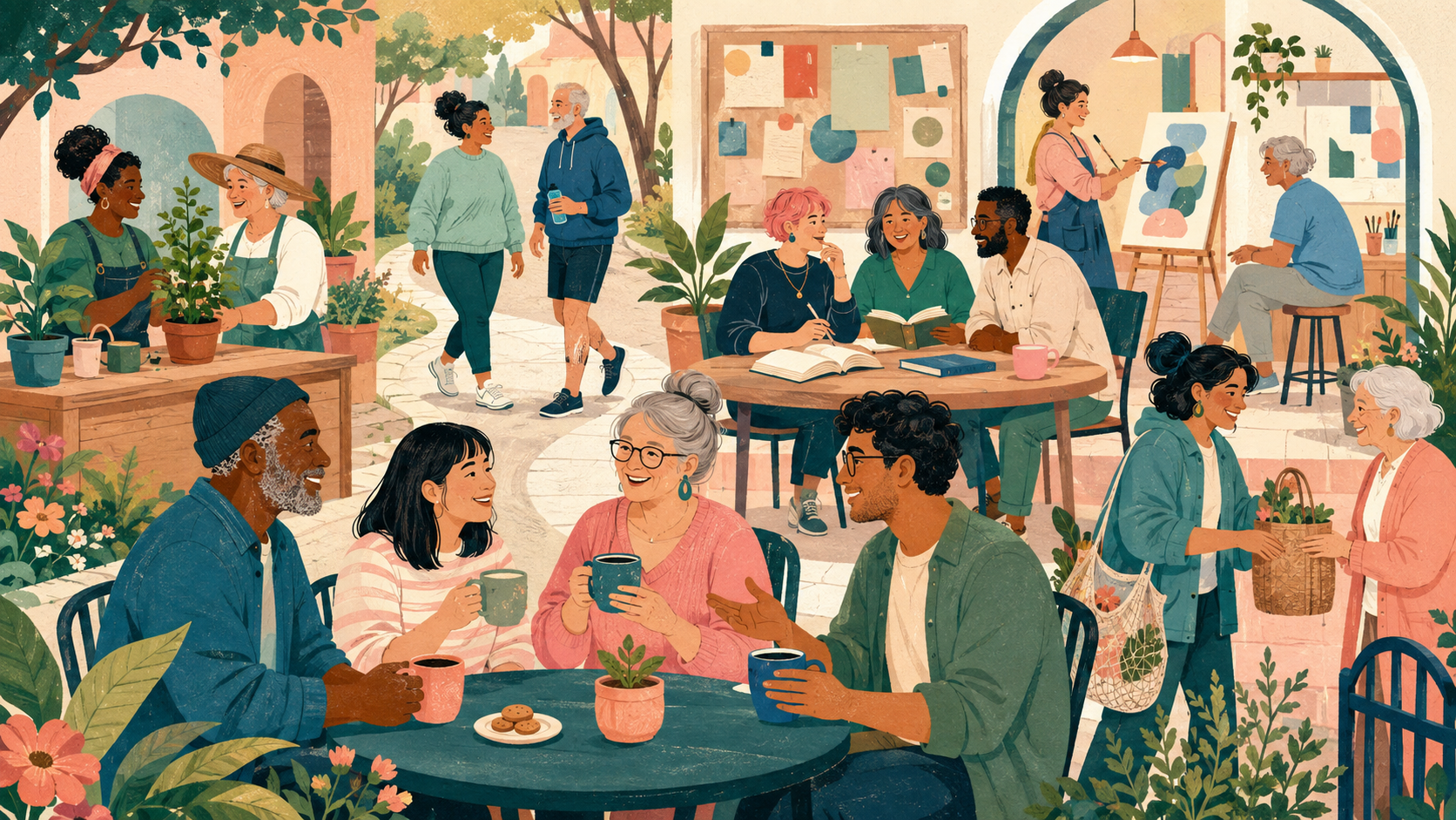 Original The Good Daily editorial illustration for “Six Powerful Ways to Make New Friends as an Adult”.