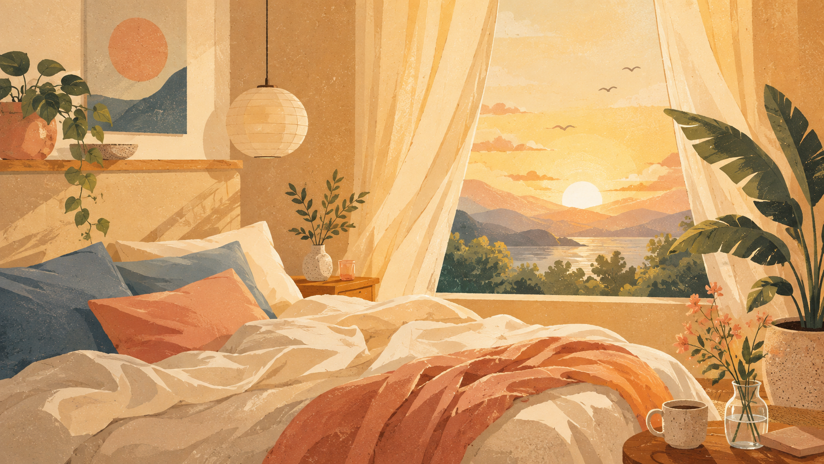 Original The Good Daily editorial illustration for “Why Sleep Is Essential for Happiness”.