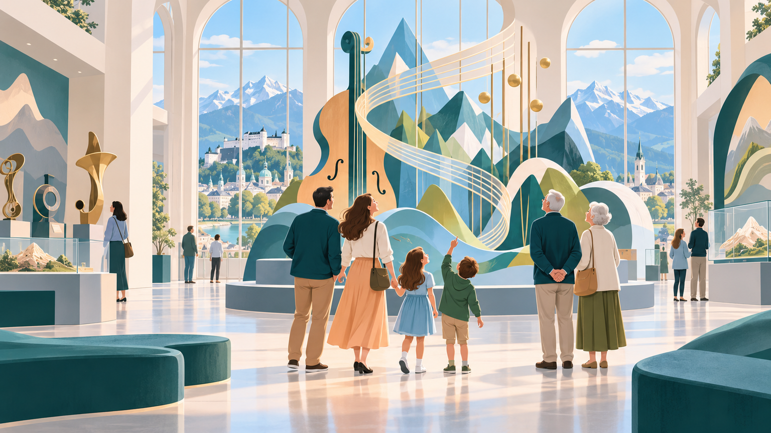 Families explore a Salzburg museum where landscape and musical memory meet.