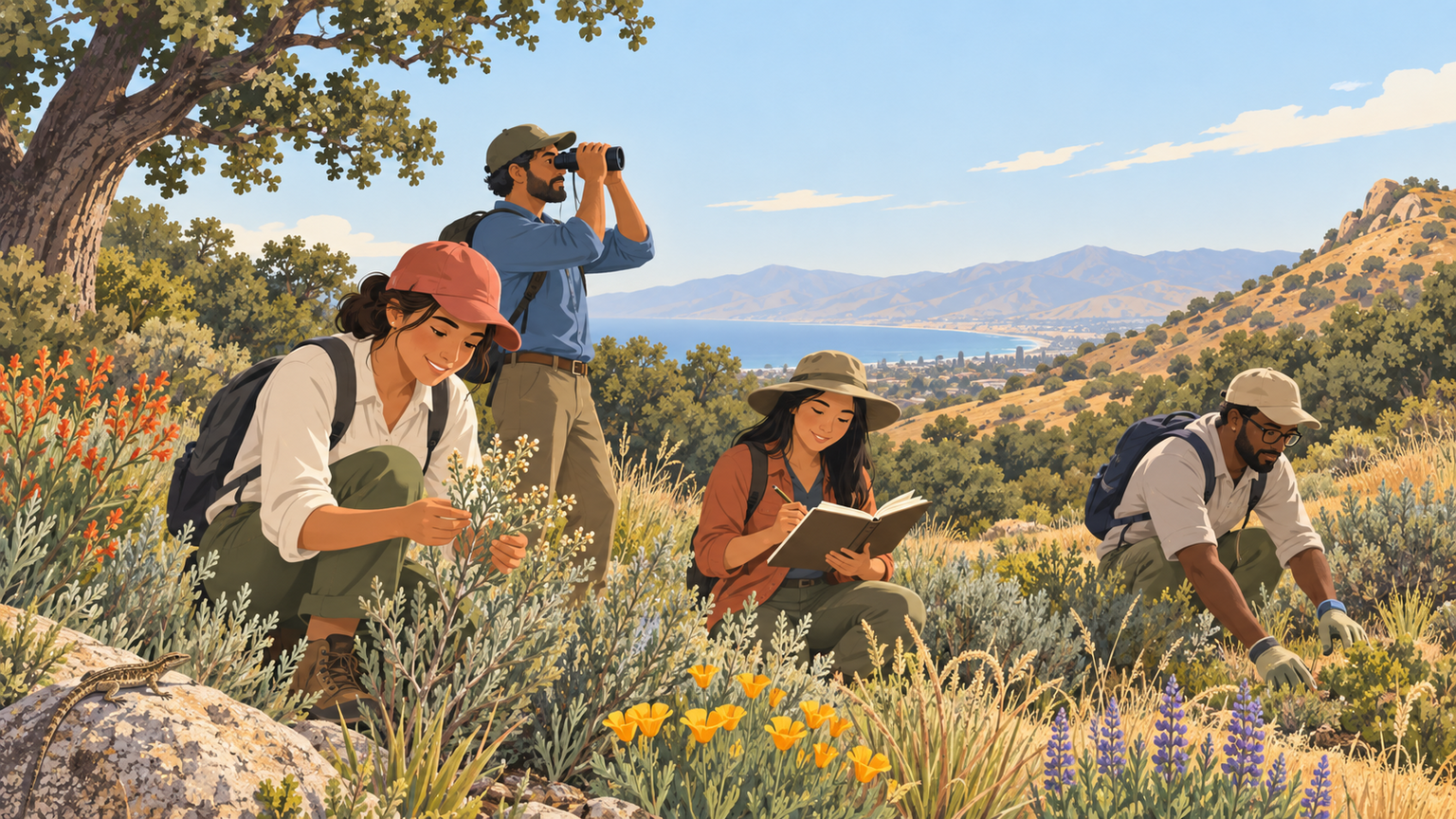 Community conservation workers monitoring native plants and habitat in Southern California