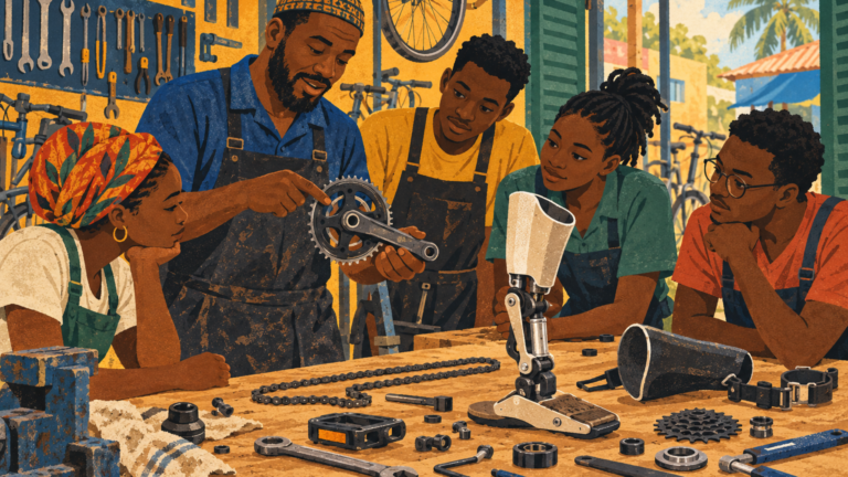 A bicycle mechanic’s skills become repairable prosthetic legs
