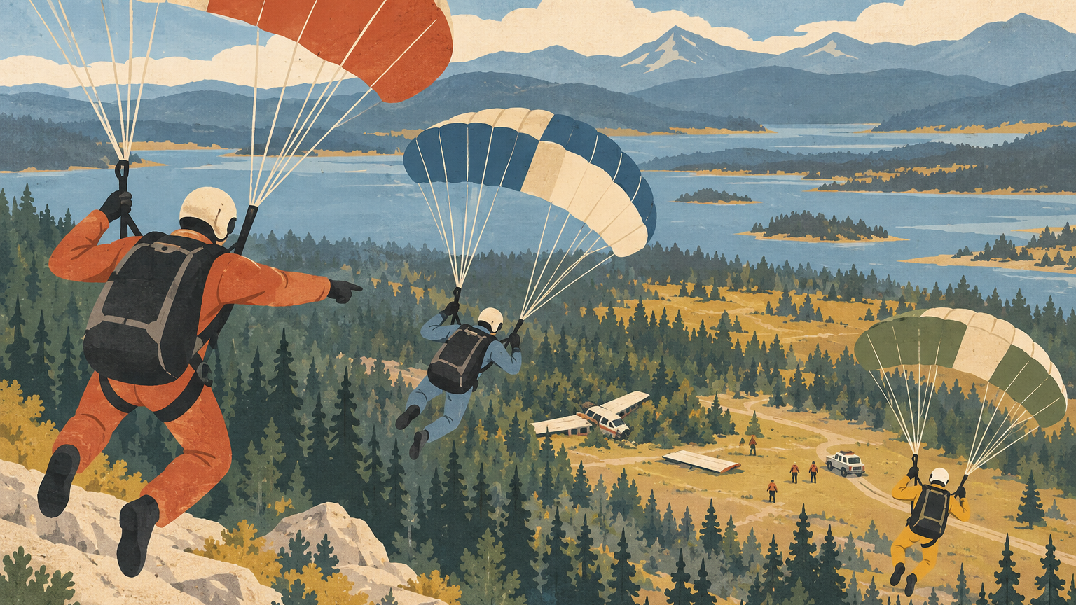 Three skydivers reroute a jump to help after a plane crash