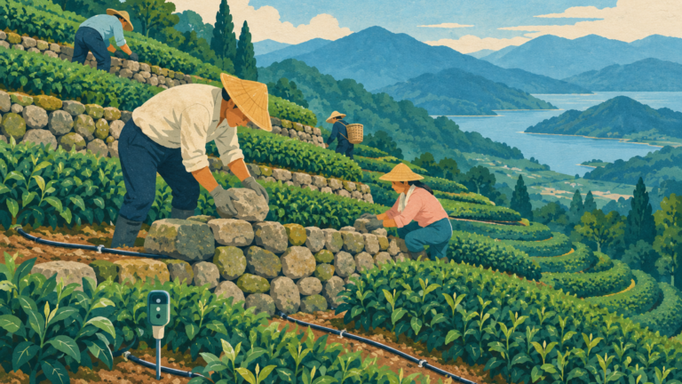 Taiwan’s tea terraces pair old stonework with soil sensors